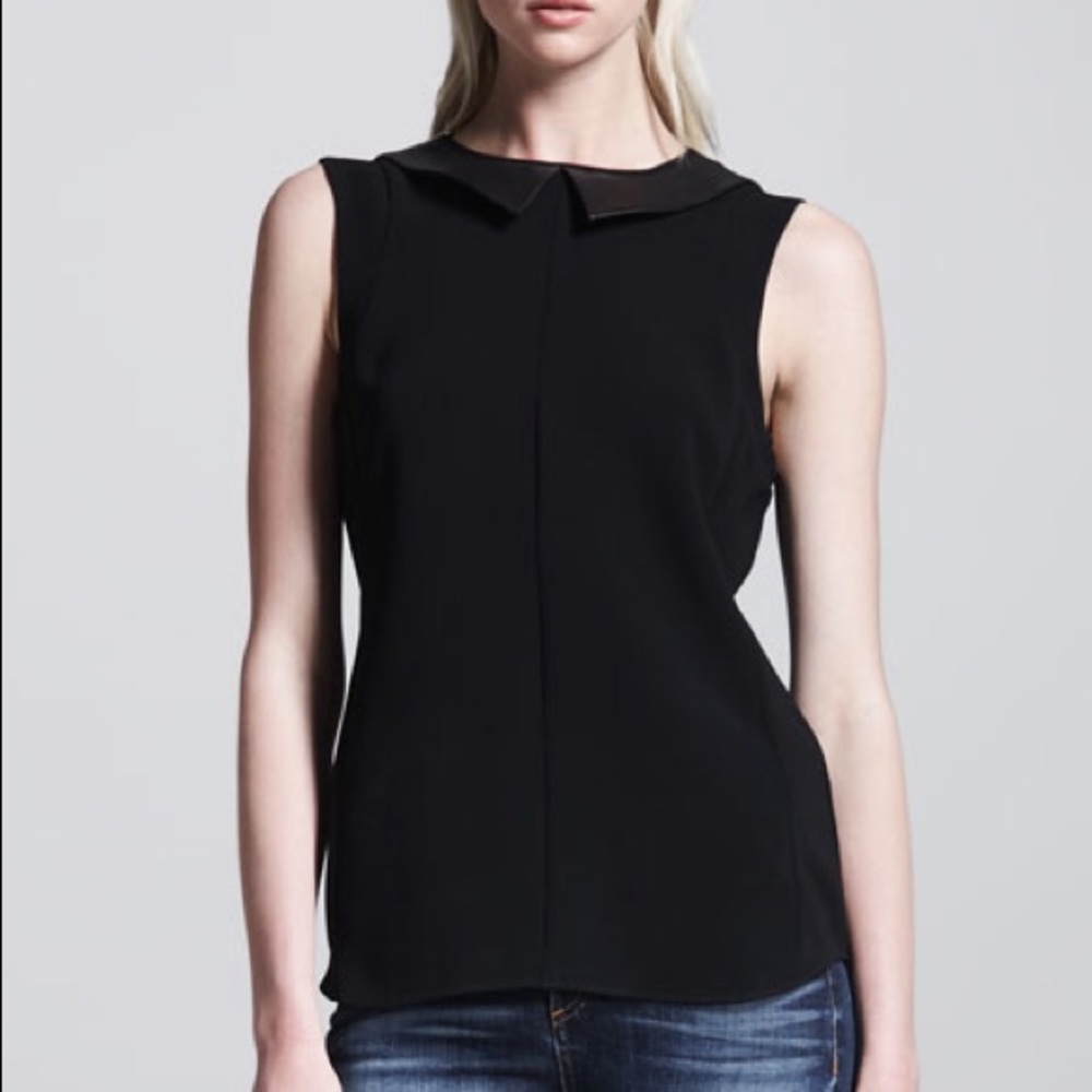 Rag & Bone Astrid Black Lamb Leather Collar Sleeveless Back Zipper Top size XS